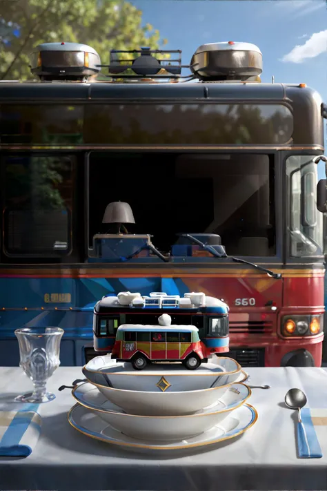 <lora:surrealplate:0.6> plate with a Tour bus on it, masterpiece, 8k, high resolution, shallow depth of field, sharp focus