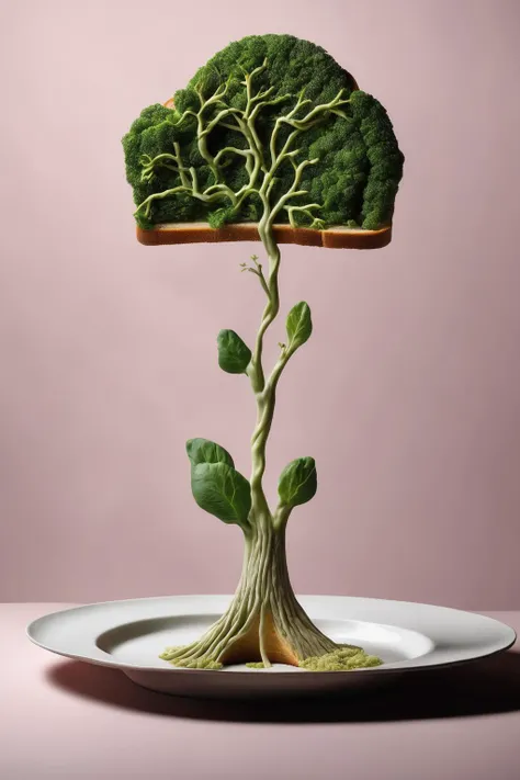 <lora:Surreal Plate:1>Surreal Plate - a plate with a tree sprouting from a slice of bread