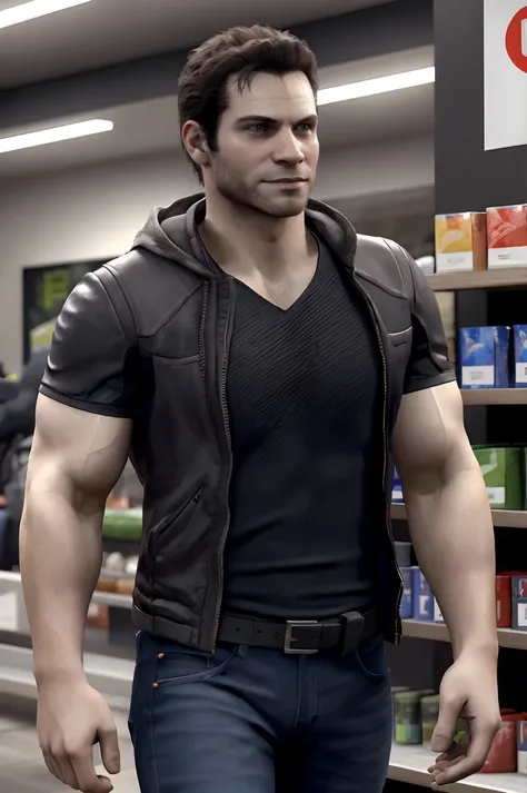 (RAW photo), <lora:gavreedtest:0.6>, gavinreed, upper body, male focus, (muscular:1.4), store, jeans, medium_shot, smirk
