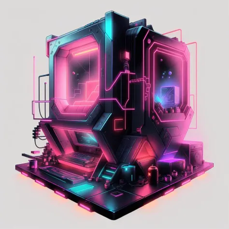 <lora:kEighties_pruned:1> Eighties space-filling quantum radiation, white background <lora:CyberPunkAI:0.3> CyberpunkAI, neon,