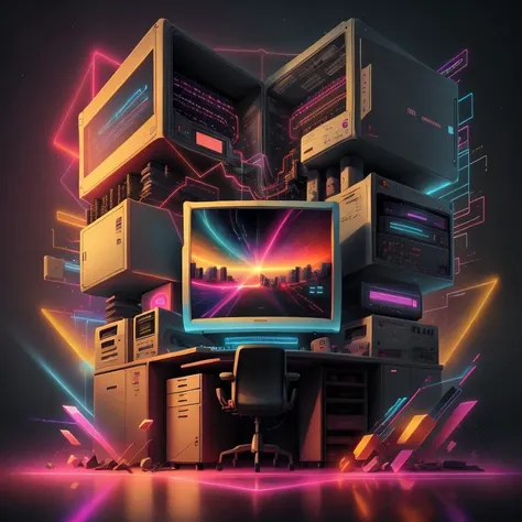 <lora:kEighties_pruned:1> Eighties quantum supercomputer poster