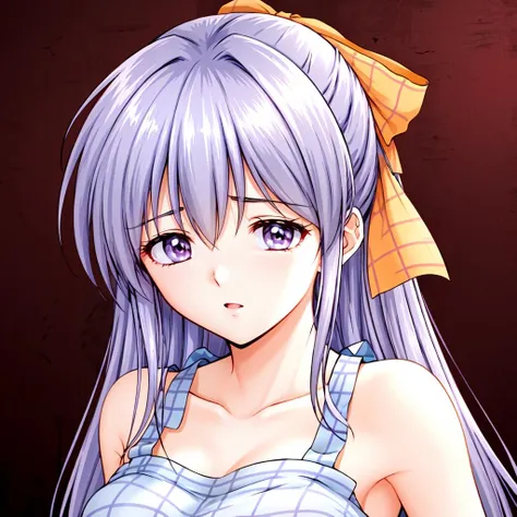masterpiece,best quality,ultra high res,<lora:NIYUKI:0.7>,gingham dress,yellow hair ribbon,scared woman,whole head in frame,