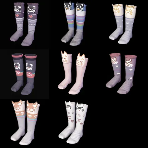 Masterpiece, best quality, rainbow-colored long socks with a cat pattern on them and no human graphics, game icon institute, game icon, wansocks,<lora:socks:0.8>