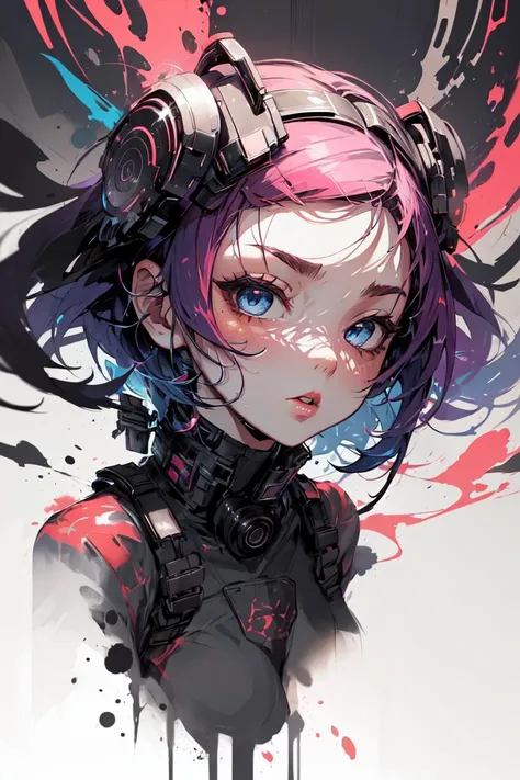 (best quality, ultra detailed), inkpunk, 1girl, dskinkpunk, <lora:Duskfall_InkPunk:1>, vivid,