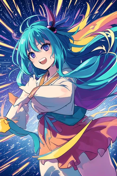 colorful and vibrant scene in manga style with high-energy and detailed elements,The image should capture the iconic essence of Japanese comic style,The main subject of the image should be a group of characters engaged in an action-packed scene,Each character should have distinct features,including expressive eyes,dynamic poses,and exaggerated facial expressions,The characters' clothes should reflect the manga style,with bold and vibrant colors,The background should be lively and visually appealing,with attention to small details,The scene should convey a sense of excitement and energy,drawing inspiration from classic manga illustrations,(best quality:1.35),8k,highres,(masterpiece:1.41),ultra-detailed,vivid colors,bokeh,Manga,Japanese comic style,Bright,vibrant,and bold colors that are characteristic of manga illustrations,Vibrant and dynamic lighting that enhances the energy and atmosphere of the scene,1girl,solo,(masterpiece:1.33),(best quality:1.33),(ultra-detailed:1.21) New Year,night,bell tower,month,sea of people,grin,winter 2024 Lantern and Color,<lora:LCM-SD1.5:1>,