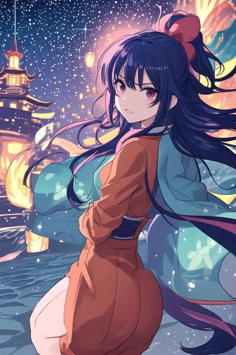 colorful and vibrant scene in manga style with high-energy and detailed elements,The image should capture the iconic essence of Japanese comic style,The main subject of the image should be a group of characters engaged in an action-packed scene,Each character should have distinct features,including expressive eyes,dynamic poses,and exaggerated facial expressions,The characters' clothes should reflect the manga style,with bold and vibrant colors,The background should be lively and visually appealing,with attention to small details,The scene should convey a sense of excitement and energy,drawing inspiration from classic manga illustrations,(best quality:1.35),8k,highres,(masterpiece:1.41),ultra-detailed,vivid colors,bokeh,Manga,Japanese comic style,Bright,vibrant,and bold colors that are characteristic of manga illustrations,Vibrant and dynamic lighting that enhances the energy and atmosphere of the scene,1girl,solo,(masterpiece:1.33),(best quality:1.33),(ultra-detailed:1.21) New Year,night,bell tower,month,sea of people,grin,winter 2024 Lantern and Color,<lora:LCM-SD1.5:1>,