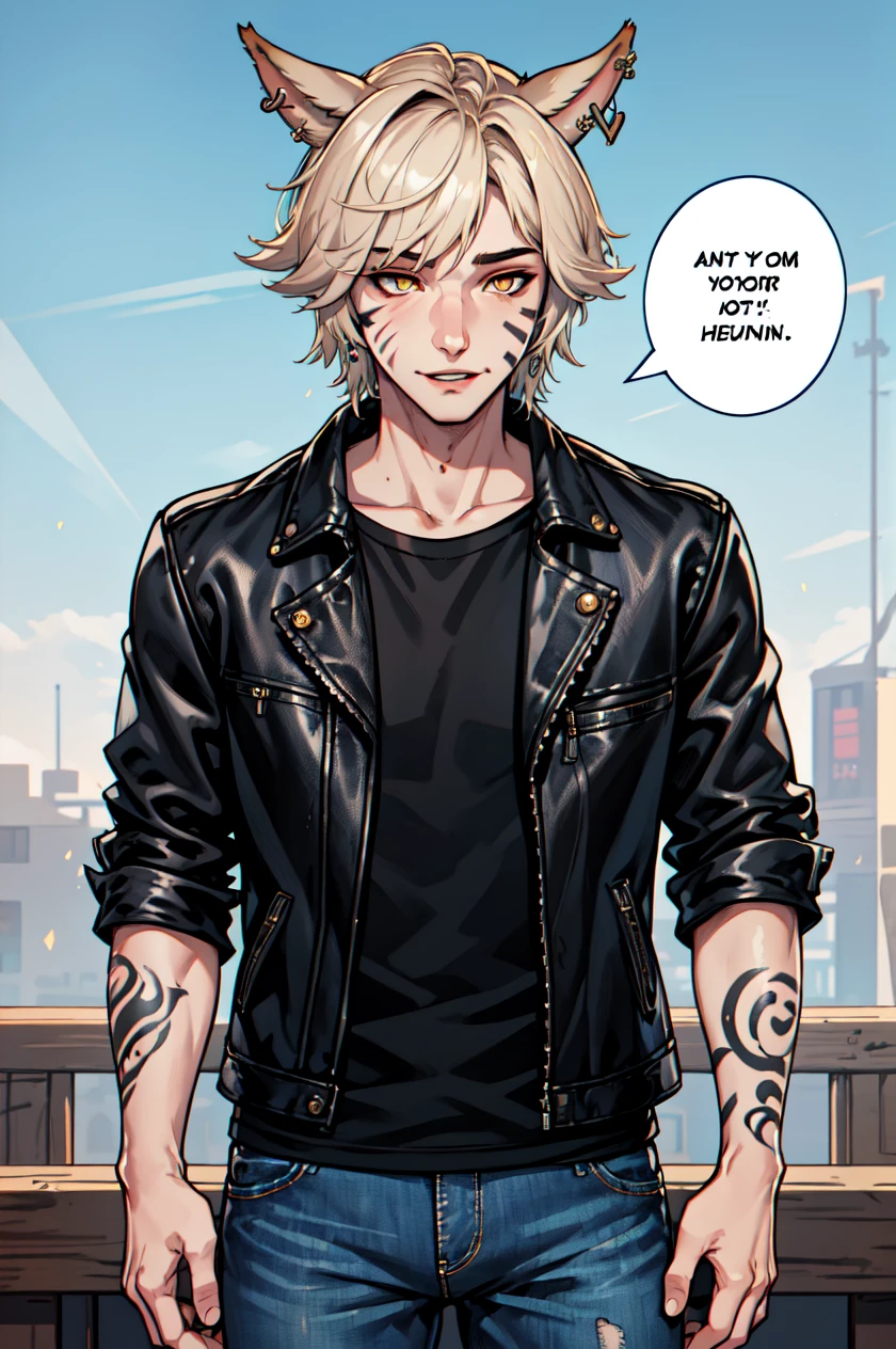 1boy, male focus, solo, Simple-Miqote BadBoyVibes-GenderFree SpeechBubble-Test