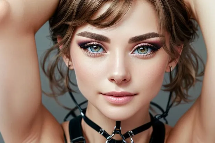 (from above:1.3), detailed skin, perfect, photorealistic, stockings, side lighting, soft light, (harness:1.5), audrey hepburn, (anorexic:1.3), small ass, small breasts, pierced nose, (makeup:1.5),
epiCRealism, nvjobfc <lora:add_detail:0.6> <lora:detailed_eye:0.6>