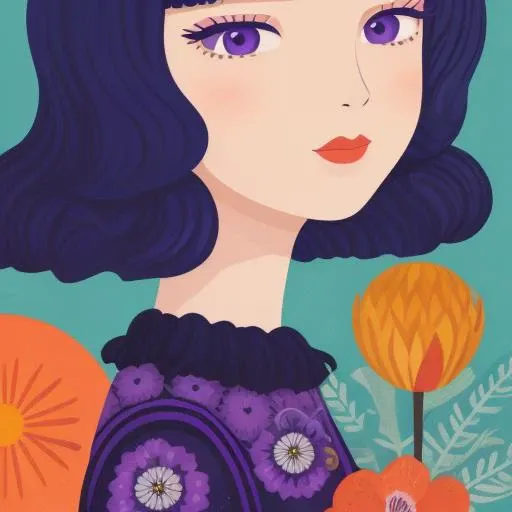 masterpiece, best quality,
paint,illustration,
style2,solo,simple background,(purple:1.1),
a cartoon illustration of a lady in a purple shirt over art by mrs becca doodlefly, in the style of grunge beauty, sandara tang, mixed patterns, text and emoji installations, close up, charming character illustrations, folkloric,
<lora:Inset-V1.1:1>