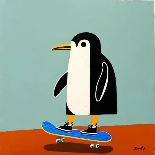masterpiece, best quality,
painting \(medium\), illustrious,
style1,solo,simple background,
A penguin joins a skateboarding competition, sporting flashy skateboarding gear, zipping back and forth on the skateboard. However, it always loses balance and falls, creating a comical spectacle.
<lora:Inset-V1.1:1>