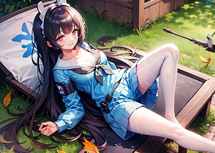 <lora:blueArchiveMiyu_miyu:1>((watercolor)),masterpiece,1girl,solo,elaina,(daily_costume:1,6),from_above:1.2,sarong,forest,lake,wet,looking_at_viewer,collarbone,wet,sitting,long hair,floating hair,falling_leaf,bird,light_smile,cleavage,closed_mouth,onsen,barefoot <lora:elaina_v3:0.65>