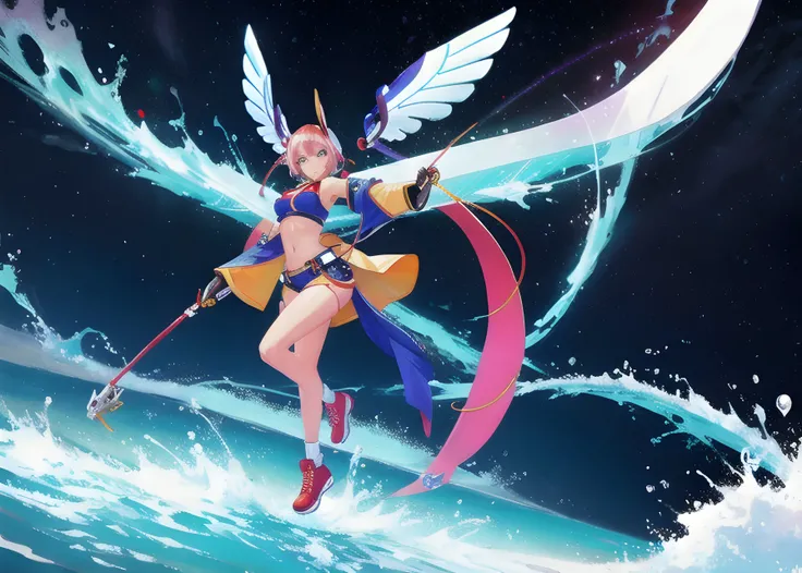 anime woman above water