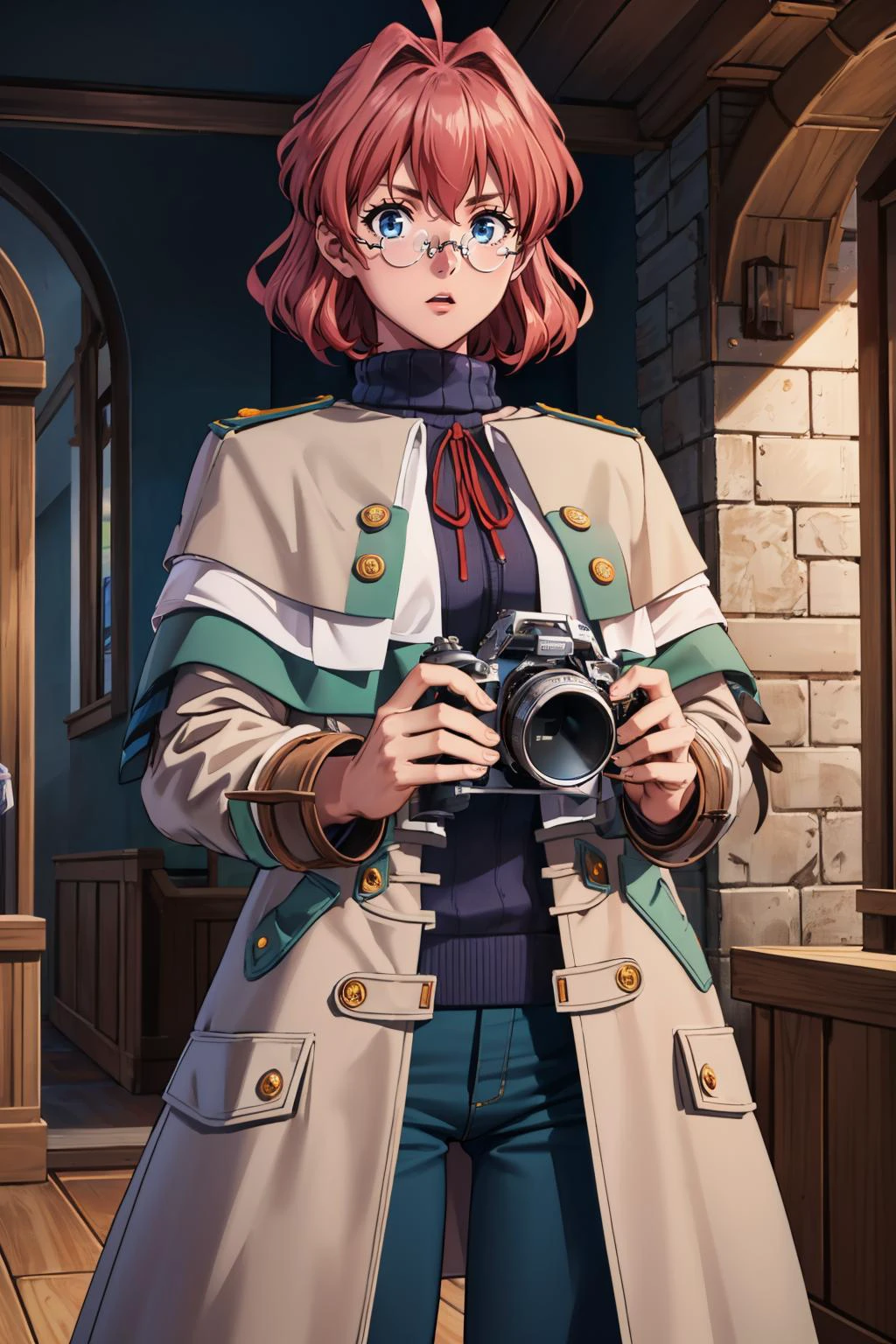 masterpiece, best quality, town, tripping, holding camera, shocked expression
<lora:dorothy-nvwls-v1:1> dorothy hyatt, glasses, coat, blue turtleneck sweater, green pants