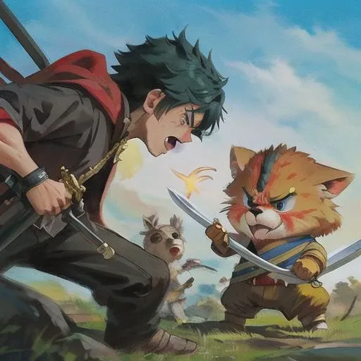cute face,sword,A angry boy, Battle scene, close-up ,Cute Cartoon, CuteCartoonAF, best quality, Trending on Artstation, masterpiece