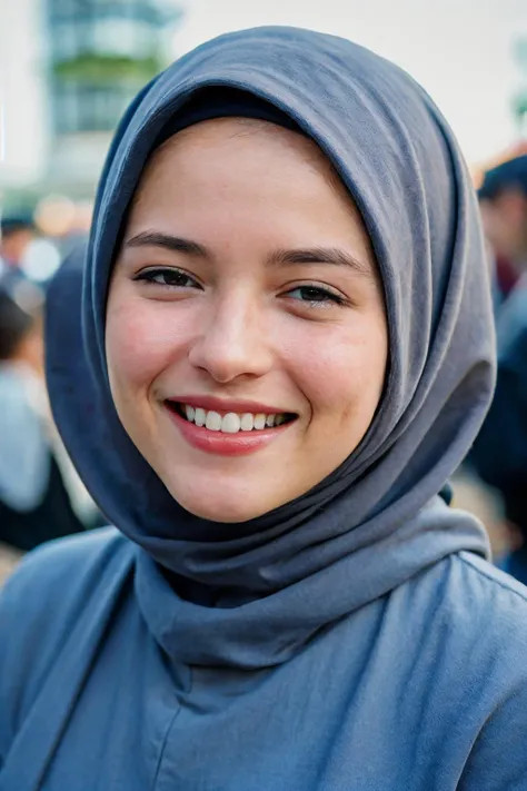 louane, a woman smiling, hijab <lora:louane-000008:1>