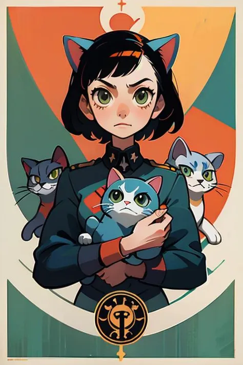 catbsolutism meowlitirastic style, 1girl, solo, by Frank Shepard Fairey, papers please, uniform, flag, inspiring, epic, professional poster art, animal ears, ideological, best quality, masterpiece <lora:photo_aesthetic_slider:0.5> <lora:add_detail:-0.5>