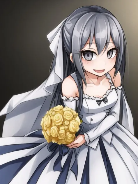 <lora:ray-k-style:0.6> 1girl, sylvie \(teaching feeling\), long hair, grey hair, grey eyes, wedding dress, bouquets of flowers in the hands, church, mature female, suit white,<lora:add_detail:1.3>