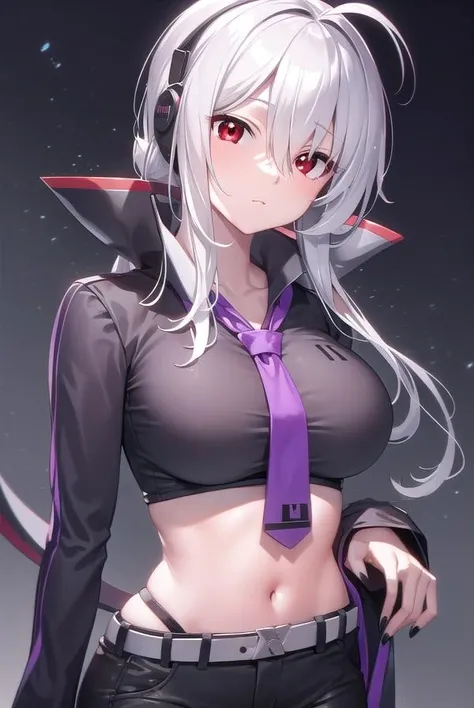 hakuyowane, <lora:hakuyowane-lora-nochekaiser:1>,
haku yowane, ahoge, long hair, low ponytail, ponytail, (red eyes:1.5), white hair,
BREAK black nails, black pants, cleavage, crop top, detached sleeves, grey shirt, headphones, midriff, nail polish, navel, necktie, pants, purple necktie, shirt,
BREAK looking at viewer, full body,
BREAK outdoors,
BREAK <lyco:GoodHands-beta2:1>, (masterpiece:1.2), best quality, high resolution, unity 8k wallpaper, (illustration:0.8), (beautiful detailed eyes:1.6), extremely detailed face, perfect lighting, extremely detailed CG, (perfect hands, perfect anatomy),