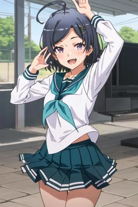 masterpiece, best quality, masterpiece, (1girl), <lora:LLCharV2-8:1>, (LLChar), yazawa nico, black hair, red eyes, twintails, school uniform, otonokizaka school uniform, plaid skirt, pink sweater vest, crossed legs, smirk,
