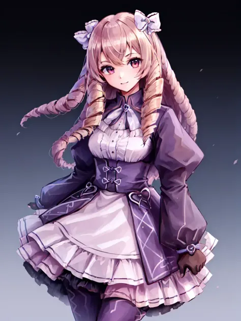 <lora:Maribelle_FE-10:0.7>, maribelle fe, lo gothic, 1girl, solo, drill hair, (black and purple dress)