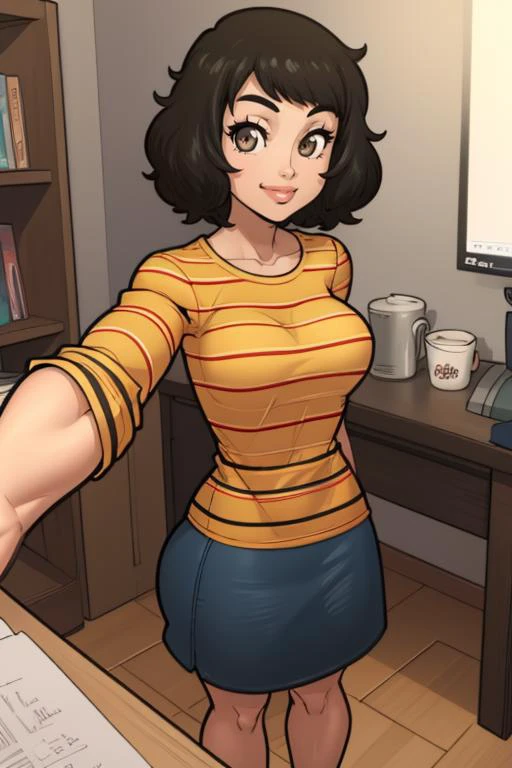 (masterpiece, best quality:1.2), <lora:rabiestlagomorph:.95>, rabiestlagomorph, looking at viewer, <lora:sadayokawakami:.9>, sadayokawakamisweater, 1girl, solo, breasts, smile, skirt, shirt, striped, striped shirt