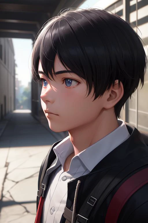 1boy, high school, walking to school, solo, portrait, close up, (best quality, high quality:1.2), (masterpiece:1.1), (detailed), flat colors, anime, 8k, hdr, cinematic lighting, cinematic bloom, sharp focus, lens flare, ray tracing, reflections, sharp focus, artstation, deviantart, best artists