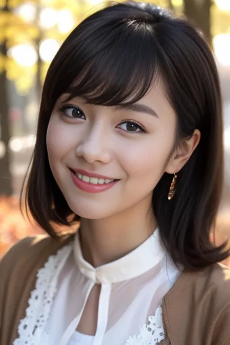 1girl,(wearing a blouse and light brown long jacket:1.2),(RAW photo, best quality), (realistic, photo-realistic:1.4), masterpiece, an extremely delicate and beautiful, extremely detailed, 2k wallpaper, Amazing, finely detail, extremely detailed CG unity 8k wallpaper, ultra-detailed, highres, soft light, beautiful detailed girl, extremely detailed eyes and face, beautiful detailed nose, beautiful detailed eyes,cinematic lighting,autumn scenery,at a park,perfect anatomy,slender body,smiling <lora:takadakaho_lora:0.8>