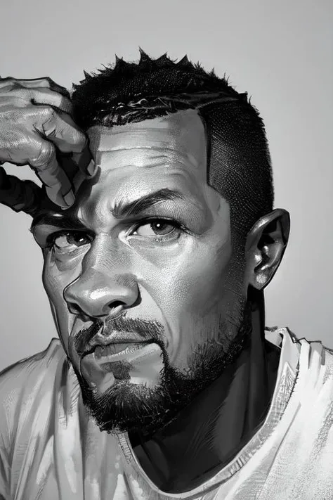 1male, caricature, solo, portrait, simple background, buzz cut,
<lora:caricature_v2:1>