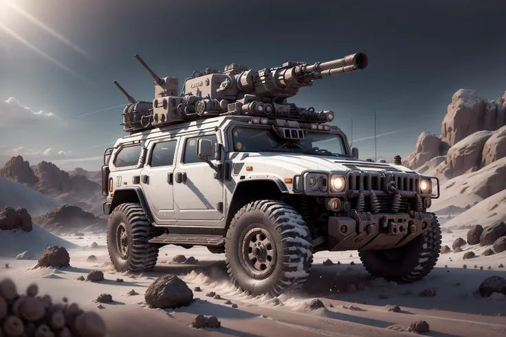 hh3, vehicle focus, no humans, outdoors, sky, cannon, caterpillar tracks, desert