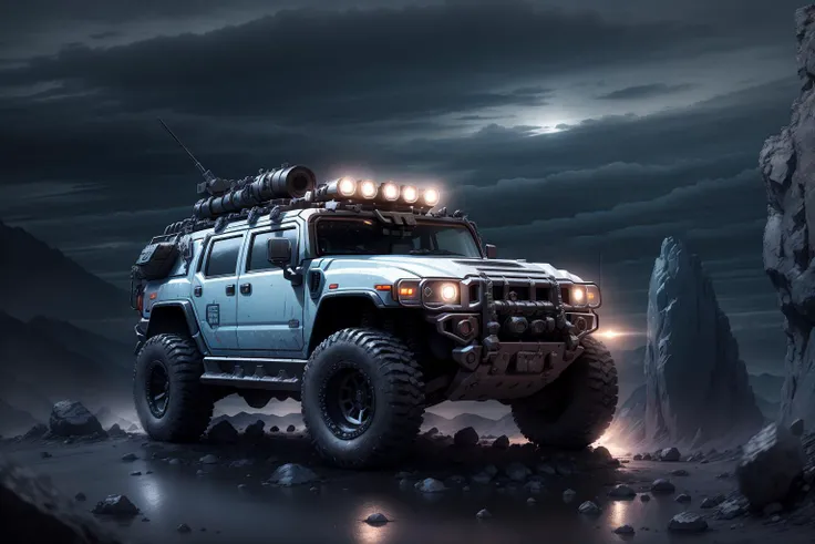 hh3, vehicle focus, no humans, cloud, sky, outdoors, night, rock