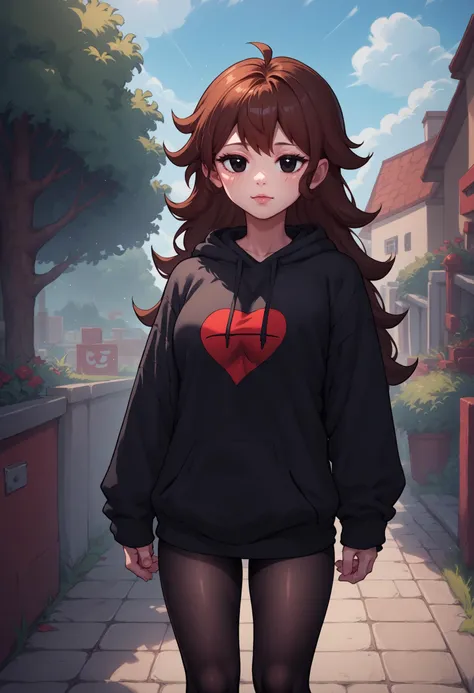 score_9, score_8_up, score_7_up, source_anime, 1girl, girlfriend \(friday night funkin'\), <lora:GirlfriendXLPDLoCon:1>, black hoodie, outdoors, black pantyhose, black eyes,