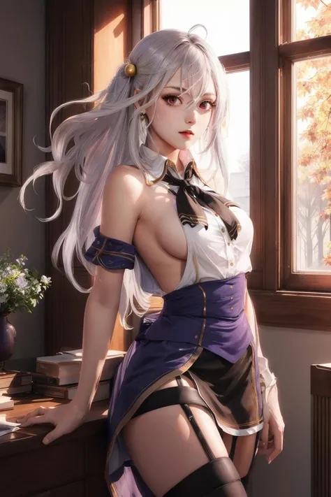 <lora:NinymGP-12:1>, NinymGP, garter straps, sideboob, thighhighs, shirt, skirt, highly detailed, digital photography, (masterpiece), hdr