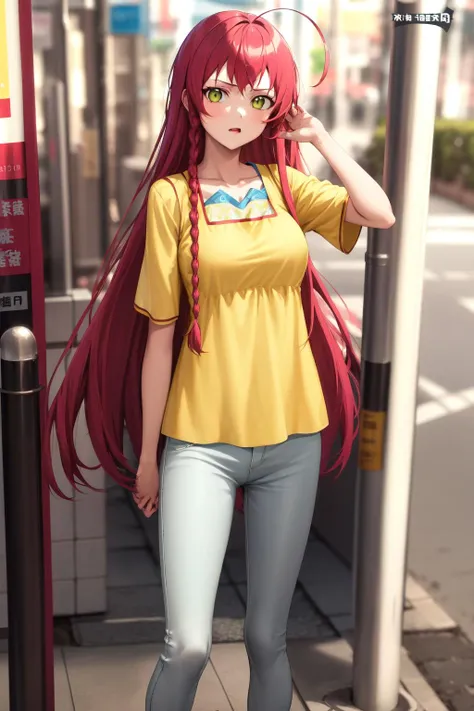 yusa emi, 1girl, solo, yellow casual, <lora:EmiYusaV20:1>, , highres, absurdres,