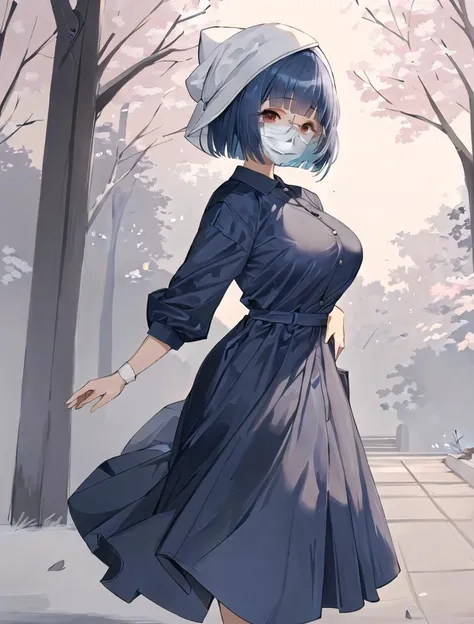 ((masterpiece, best quality, high quality)),1girl, (lower body, hospital), <lora:Surgical uniform:0.9> (surgical_uniform, mask, long sleeves, surgical mask,long dress, latex gloves,hat covering hair, hat),  <lora:Aya Miiko:0.7> (1girl, 3dcg 03, aya miiko, blue hair, blunt bangs, bob cut, large breasts, medium breasts, red eyes, semi-rimless eyewear, short hair, sidelocks),