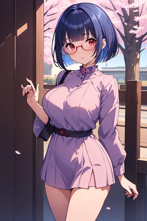 (masterpiece, best quality), 1girl, <lora:Aya Miiko:1> 1girl, 3dcg 03, aya miiko, blue hair, blunt bangs, bob cut, large breasts, medium breasts, red eyes, semi-rimless eyewear, short hair, sidelocks