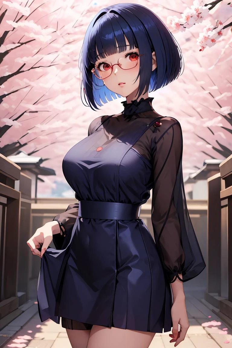(masterpiece, best quality), 1girl, <lora:Aya Miiko:1> 1girl, 3dcg 03, aya miiko, blue hair, blunt bangs, bob cut, large breasts, medium breasts, red eyes, semi-rimless eyewear, short hair, sidelocks