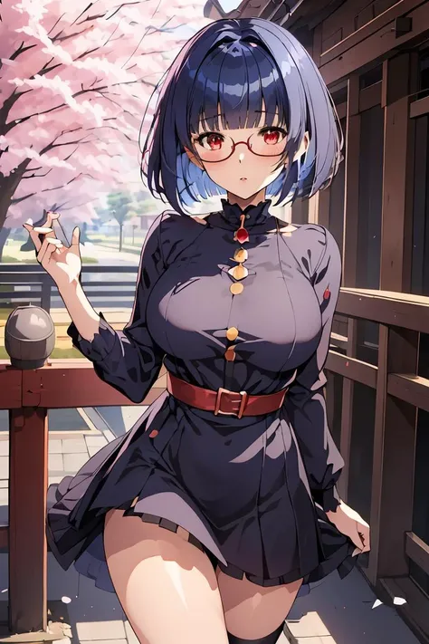 (masterpiece, best quality), 1girl, <lora:Aya Miiko:1> 1girl, 3dcg 03, aya miiko, blue hair, blunt bangs, bob cut, large breasts, medium breasts, red eyes, semi-rimless eyewear, short hair, sidelocks