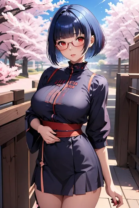 (masterpiece, best quality), 1girl, <lora:Aya Miiko:1> 1girl, 3dcg 03, aya miiko, blue hair, blunt bangs, bob cut, large breasts, medium breasts, red eyes, semi-rimless eyewear, short hair, sidelocks