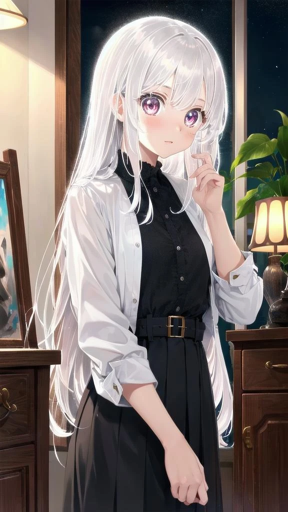 1girl, solo, solo focus, portrait,
night, indoors,
<lora:luminous_hair_silver:1>silver hair,