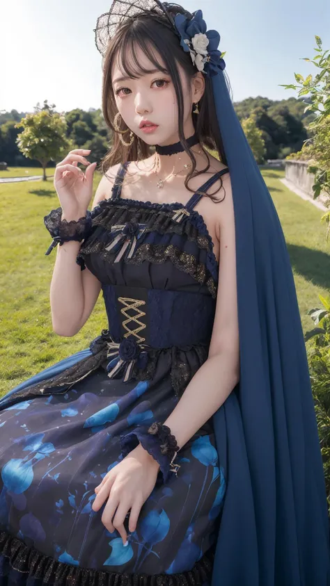 best quality, ultra high res, (photorealistic:1.4), masterpiece, highres, original, extremely detailed wallpaper,
lawn, sky,
1girl, solo, xyfd \(manaka nemu\), blue dress,
orchid fingers, <lora:è´é¢neg4all_bdsqlsz:0.8>,