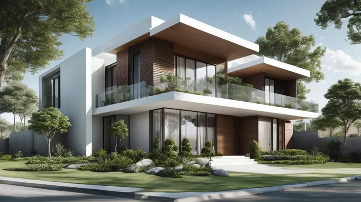 Modern Exterior design, detailed trees,<lora:Modern_Exterior-05:0.5>, <lora:add_detail:0.5>