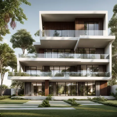 Modern exterior design of villa,near road side,large window,realistic trees,(Photorealisc),Octane render, <lora:Modern_Exteriors by (Archilabstudios):0.5> <lora:more_details:0.8>