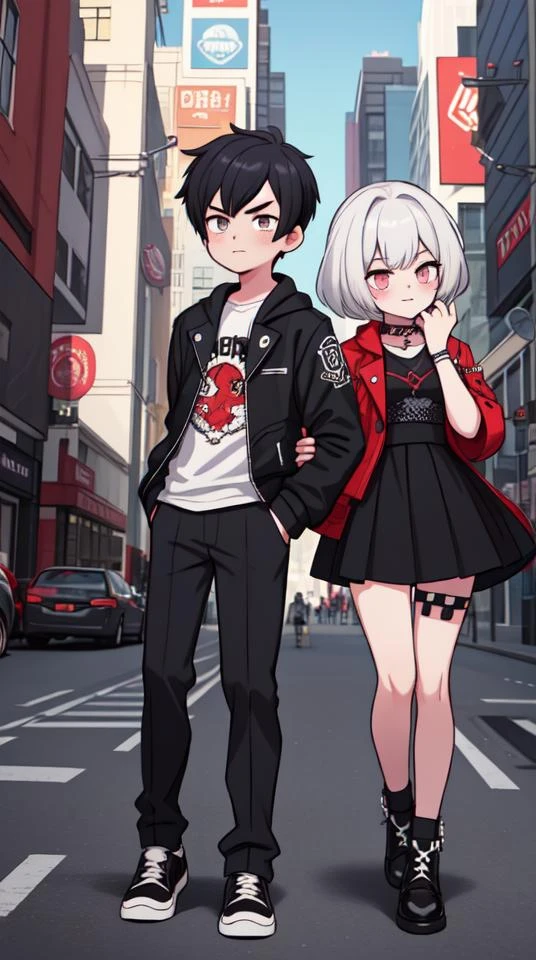 Punk boy and girl in the city, punk, dark lights, 1 boy, 1 girl, multiple characters,
2 characters hanging out in the city, 2 punk characters,
<lora:punk_v0.2:0.8>,, High Definition, <High resolution:1>, Good artist, Best quality, Better Quality, ((Master Quality))