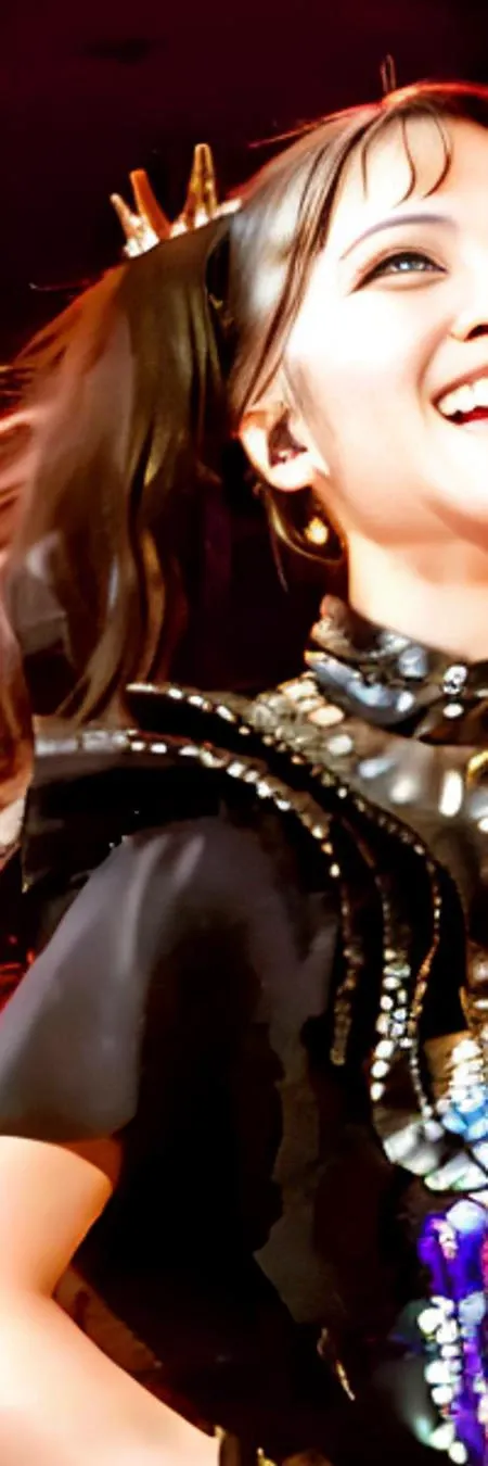<lora:Moametal-10:1> dancing girl with beautiful face smiling , full face