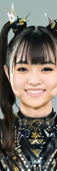 <lora:Moametal-10:0.8> a woman , girl young smiling symmetrical face, symmetrical face, japanese face