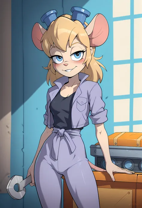 score_9, score_8_up, score_7_up, score_6_up, score_5_up, score_4_up, anthro mouse gadget hackwrench, blonde hair