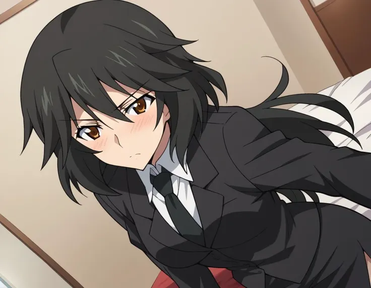 score_9, score_8_up, score_7_up, source_anime,
chifuyuorimura, <lora:chifuyu-orimura-s2-ponyxl-lora-nochekaiser:1>,
chifuyu orimura, long hair, bangs, black hair, hair between eyes, brown eyes,
skirt, shirt, long sleeves, jacket, white shirt, necktie, black skirt, black jacket, formal, suit, black necktie, pencil skirt, skirt suit,
indoors, bed, bed room, on side, blush, drunk,
looking at viewer, cowboy shot, solo, dutch angle,