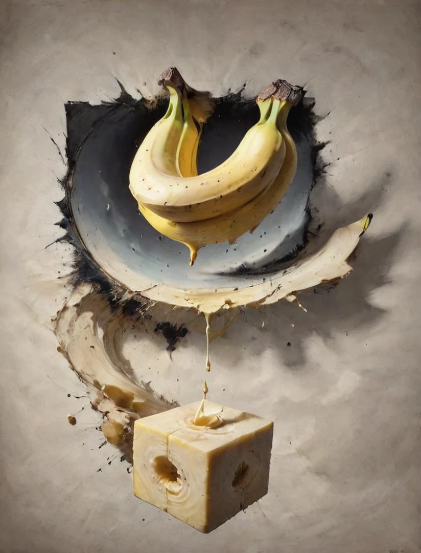 (dynamink:1.2), depiction of an optical illusion, banana engulfed by a möbius cube, heavenly reflection upside down, mirror, (colorful:1.1) (inked:1.2) (spots:1.1), cinematic, deep shadows, epic, high resolution, <lora:dynamink:1>, <lora:SDXL - Style - ParchartXL-1.5:0.7> <lora:- SDXL - ptm-no2_style_V1.0:0.4> ptm-no2 <lora:- SDXL - otclillsn_impossible_geo_V1.0:0.7> otclillsn