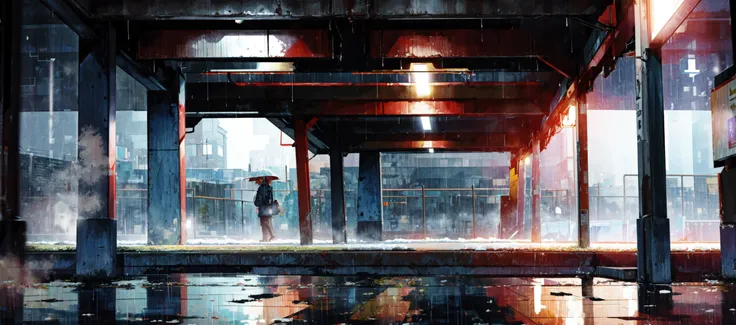 (masterpiece:0.6, best quality),lost subway station in grass under open sky in the night, rain, loneliness, wet, fog, <lora:add_detail:1> ,<lora:msw_v10:0.1> ,<lora:mocha style:0.5>, (open sky), snowing, falling stars,