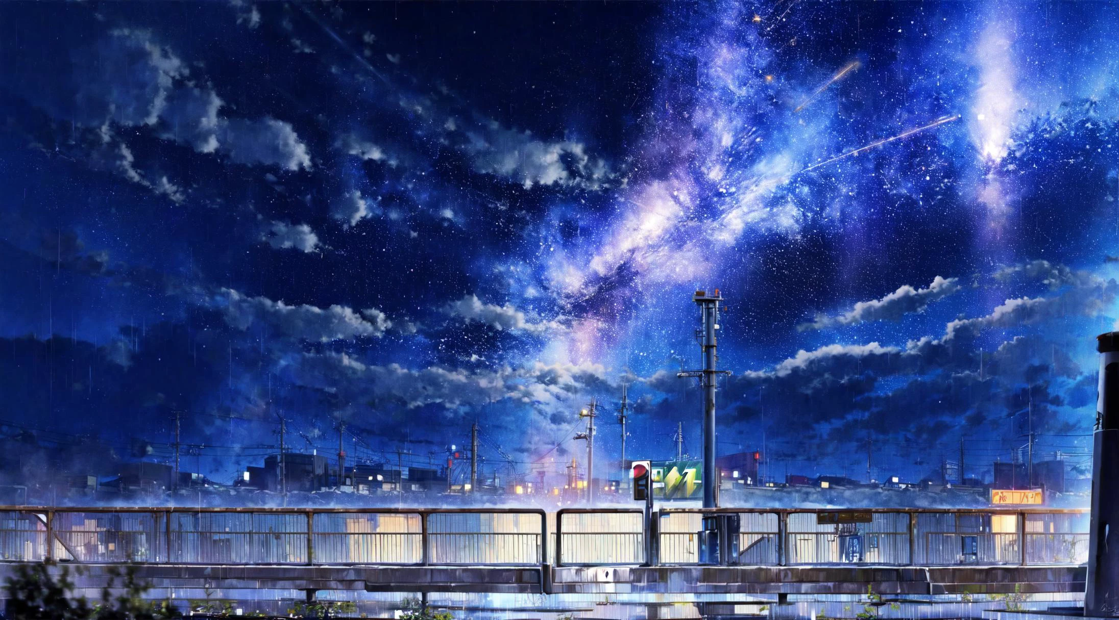 (masterpiece:0.6, best quality),lost subway station in grass under open sky in the night, rain, loneliness, wet, fog, <lora:add_detail:1> ,<lora:msw_v10:0.1> ,<lora:mocha style:1>, (open sky), snowing, shooting stars, falling stars, milkyway